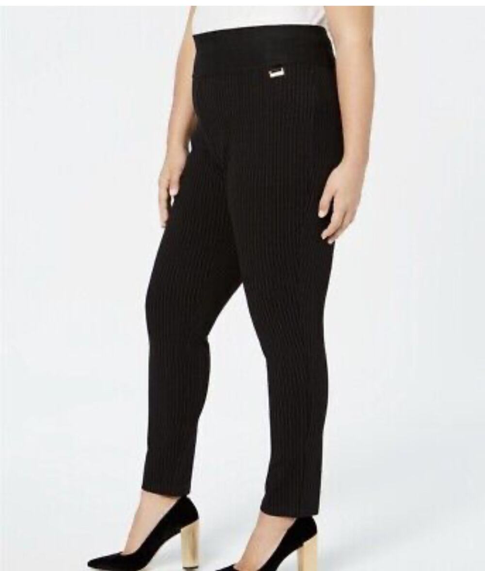 Calvin Klein Black With White Stripe Stretch Pull On Pants 1X Plus Formal Work